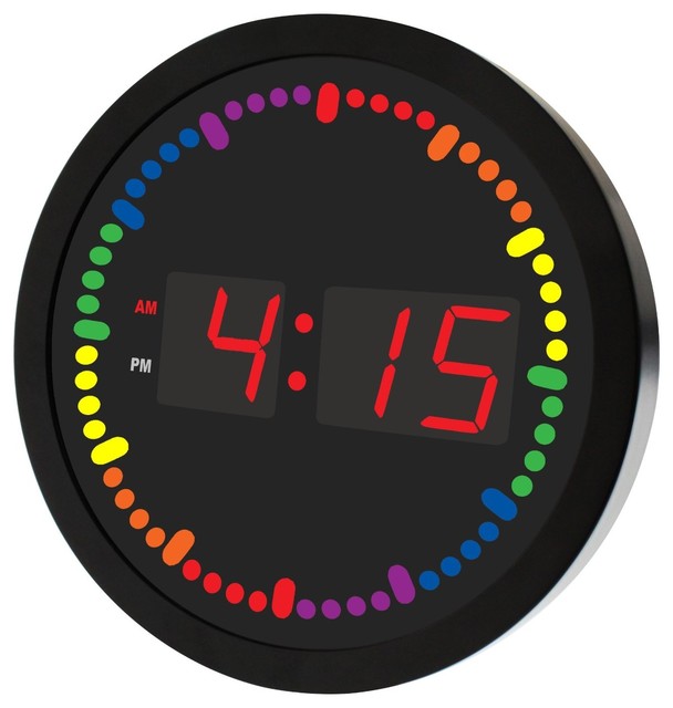 Big Digital LED Clock with Rainbow Color Circling LED second indicator Round S Contemporary