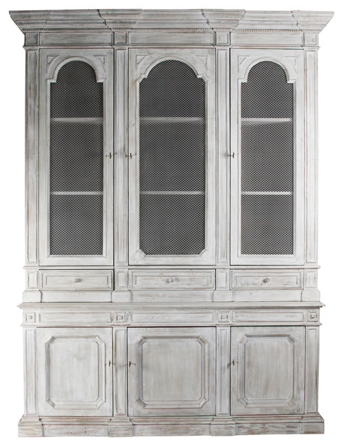 Heritage Antique White Mesh Front French Style Grand Display Cabinet