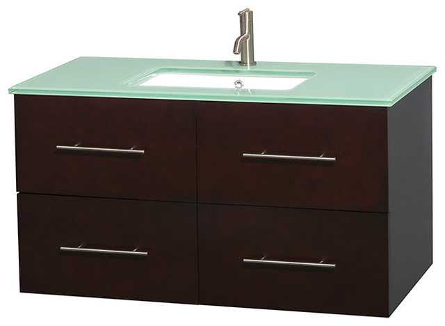 Centra 42" Espresso Vanity, Green Glass Top, Undermount Square Sink ...