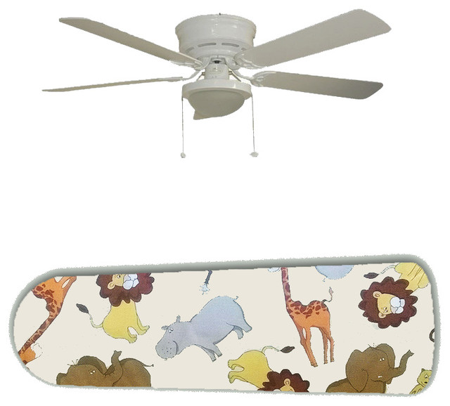 Cute Cartoon Jungle Animals 52" Ceiling Fan and Lamp Contemporary