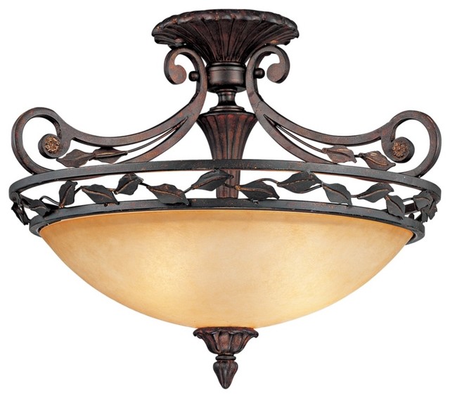 Rustic Lodge Scavo Leaf and Vine Bronze 21" Wide Ceiling Light