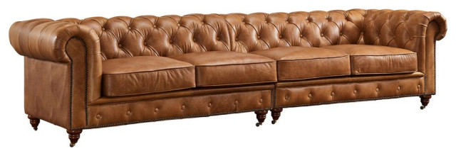 Century Chesterfield Sofa Light Brown Leather 118 Traditional