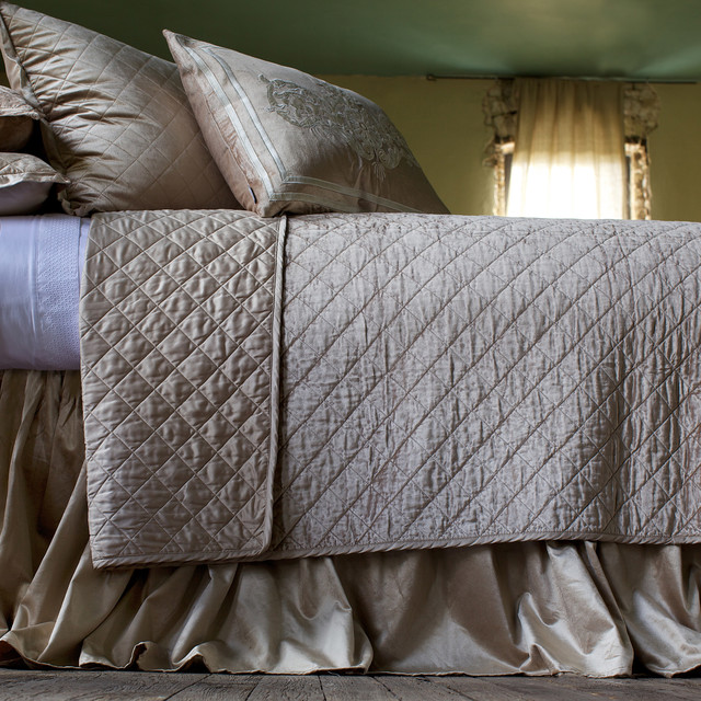 Lili Alessandra Chloe Velvet Champagne Coverlet Modern Bedspreads