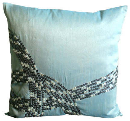 Mother Of Pearls Blue Art Silk Pillow Covers, Sea Wave - Contemporary - Decorative Pillows - by ...