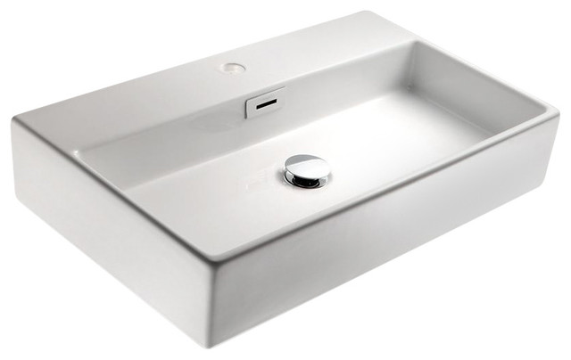 Quarelo 16 in. Bathroom Sink in Ceramic White (Without Faucet Hole ...
