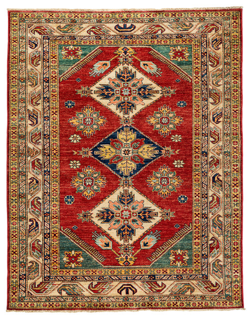 Kazak Wool Area Rug, Rust, 5x8 Traditional Area Rugs by Solo Rugs