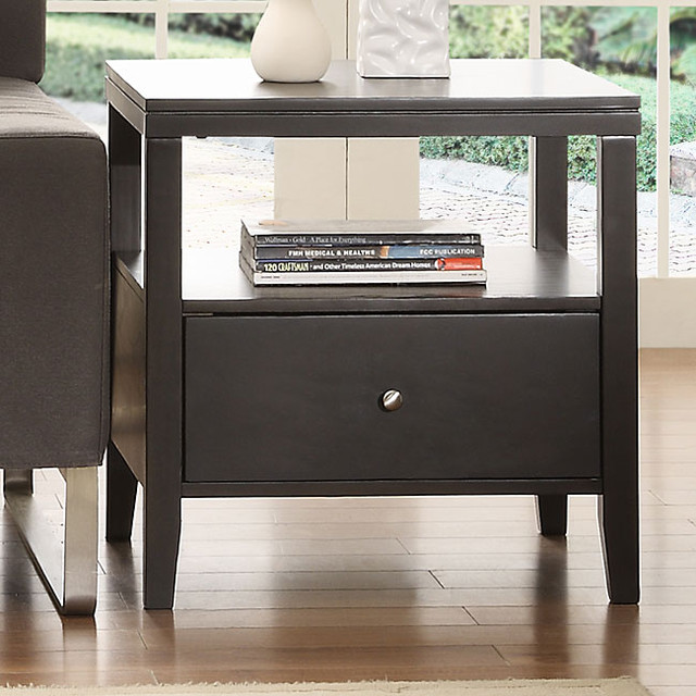 Keighley Espresso Wood Top End Table Contemporary Nightstands And