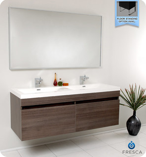 Fresca Largo Gray Oak Modern Bathroom Vanity with Wavy Double Sinks