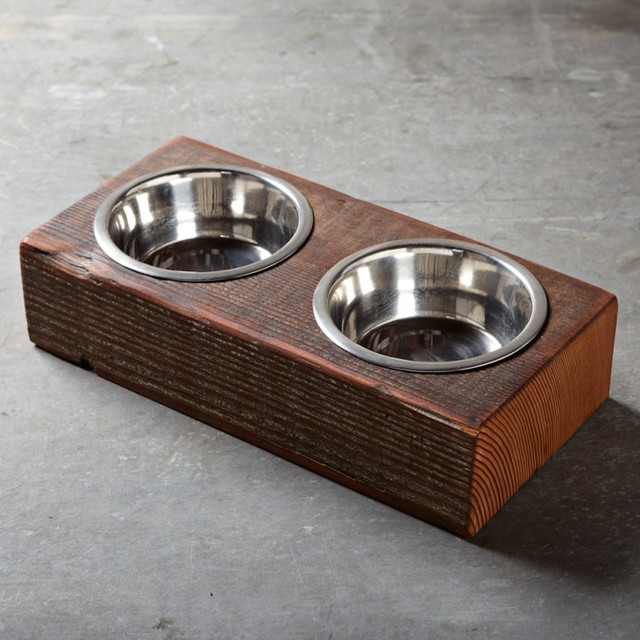 Reclaimed Wood Dog Bowl Contemporary Pet Bowls And Feeding by