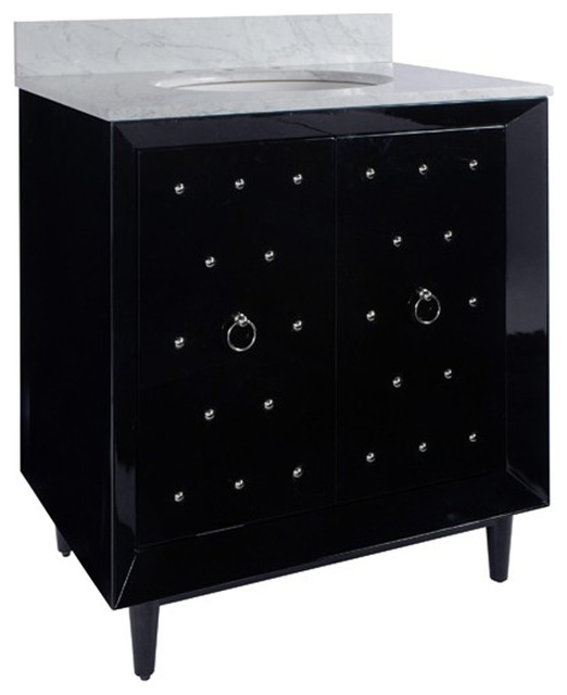 Worlds Away Lacquer Bath Vanity with Nickel Studs and Hardware Gold