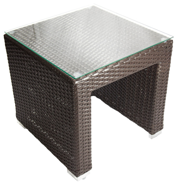 Outdoor Patio Wicker Side Table, Espresso Brown - Contemporary