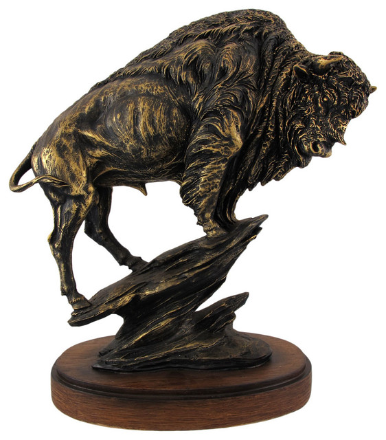 Bronzed Finish Buffalo Statue American Bison Traditional Decorative