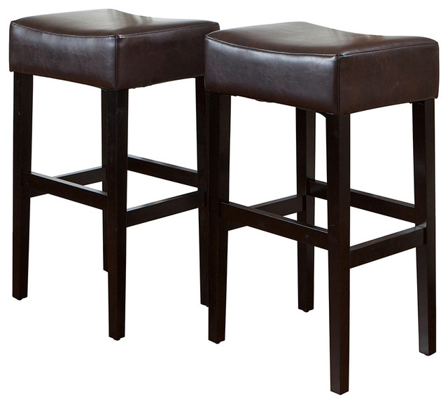 Duff Backless Brown Leather Bar Stool, Set Of 2 - Transitional - Bar Stools And Counter Stools 