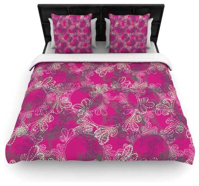 Patternmuse "Jaipur Berry" Purple Pink Cotton Duvet Cover, Queen, 88"x88" Contemporary Duvet