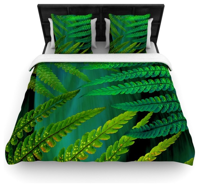 Alison Coxon "Forest Fern Green" Plant Duvet Cover, 88"x88", Fleece
