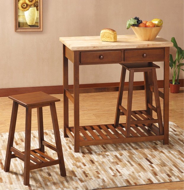 Dorel Asia Space Saver, Kitchen Island and Stool Set, Natural and
