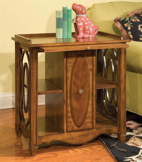 Rectangular Storage End Table w PullOut Tray in Heirloom Finish