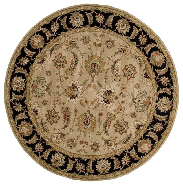 Jaipur Mythos Selene Round Rug, Safari And Jet Black Contemporary