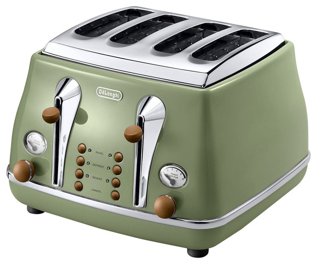 Delonghi Vintage Icona 4 Slice Toaster Olive Green Gloss Midcentury