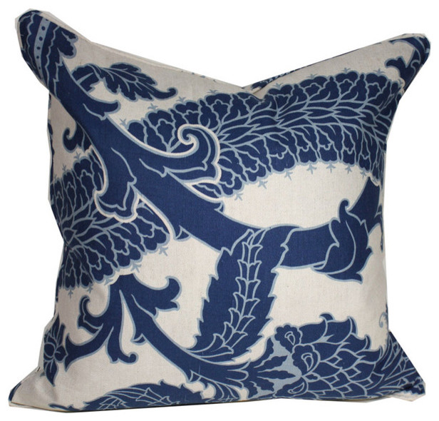 Navy Linen Scales Pillow Asian Decorative Pillows by Furbish
