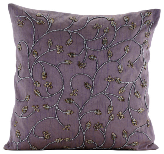 Two Tone Ivy, Purple Art Silk Decorative Pillows Cover - Contemporary - Decorative Pillows - by ...