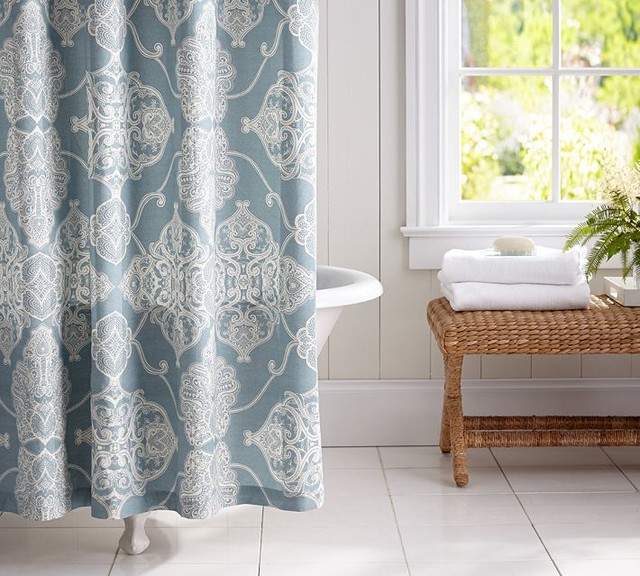 Good Spa Like Shower Curtains #4: Apartment Bathroom Shower Curtain : Alana Medallion Shower Curtain Dark Porcelain Blue Traditional Shower Curtains Good Spa Like Shower Curtains #4: Apartment Bathroom Shower Curtain : Alana Medallion Shower Curtain Dark Porcelain Blue Traditional Shower Curtains