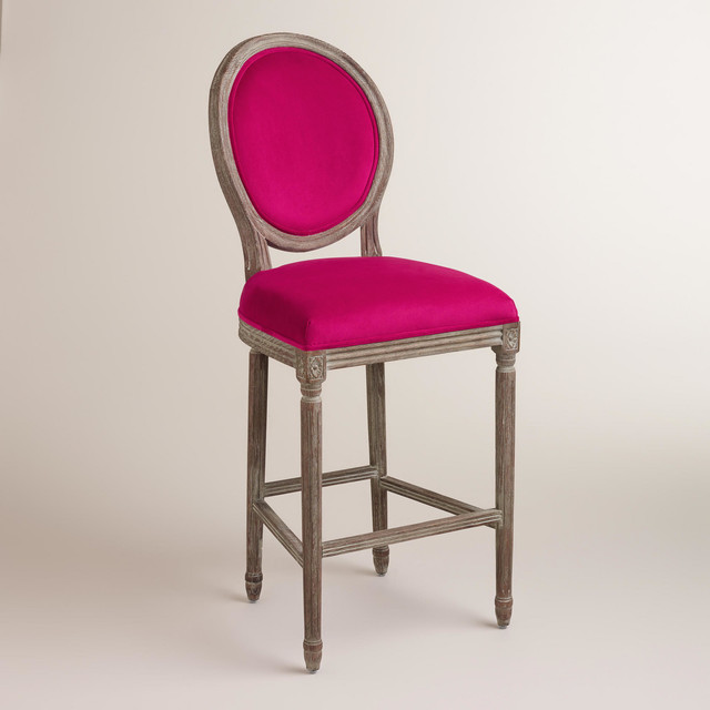 Modern Fuchsia Paige Barstool Pink Fabric Traditional Bar Stools