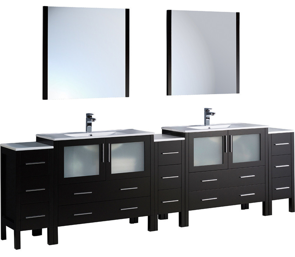 Torino Espresso Modern Double Sink Bathroom Vanity With Side