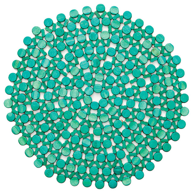 Round Bamboo Placemat, Turquoise Transitional Placemats by Bliss