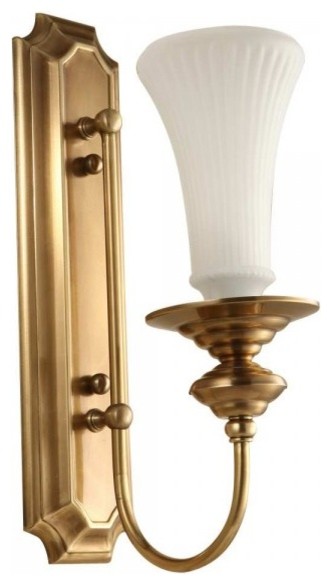 White Glass Shade Antique Brass Wall Sconce - Traditional - Wall Sconces
