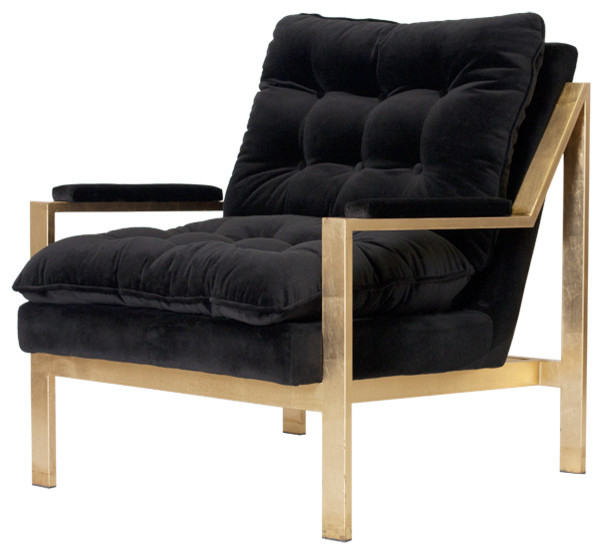 Worlds Away Gold Leaf Arm Chair with Black Velvet Cushions ...