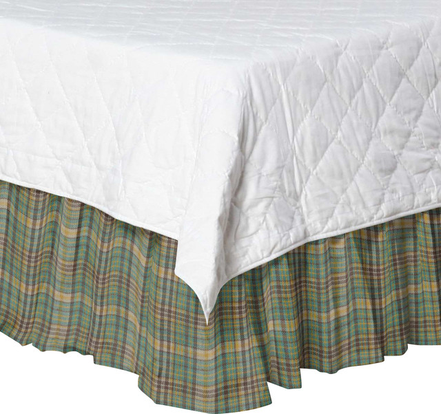 Green Yellow Plaid Fabric Dust Ruffle Queen Farmhouse Bedskirts