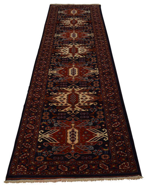 3'x12' Persian Heriz Runner Geometric Design Oriental Rug Hand Knotted Sh18820 Traditional