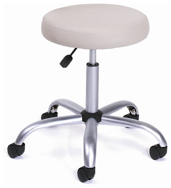 Padded Stool In Beige w Adjustable Height & Casters (Beige