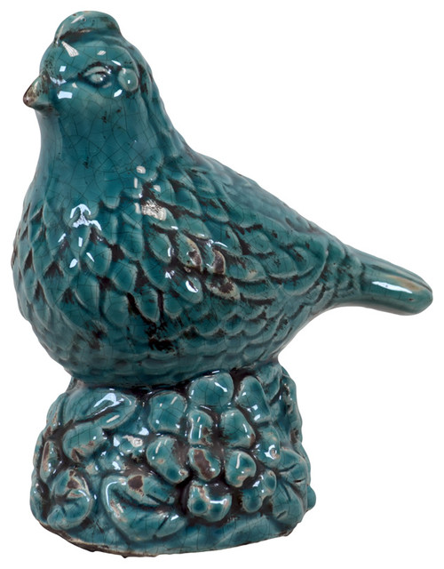 Ceramic Bird Figurine, Teal traditionaldecorativeobjectsandfigurines