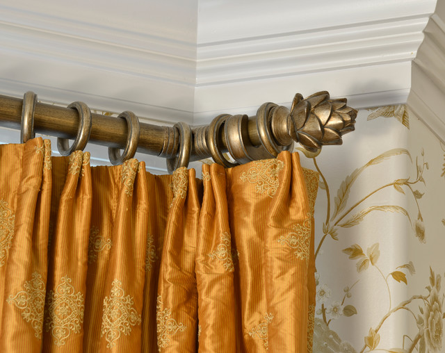Silk Panels with Brushed Gold Rod and Rings Traditional Curtain Rods other metro by
