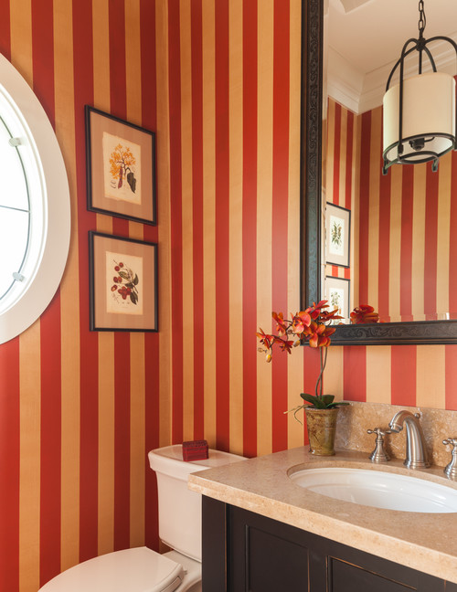 A Bellevue architecture company accents architectural elements with vibrant wallpaper.