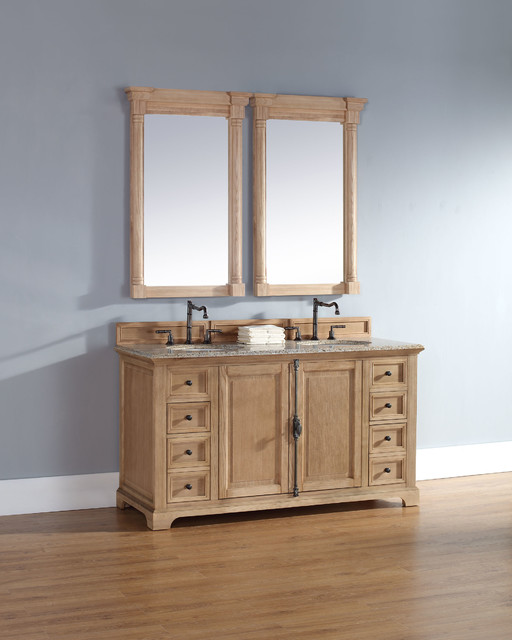 60 Inch Providence Natural Oak Double Sink Vanity Rustic Bathroom