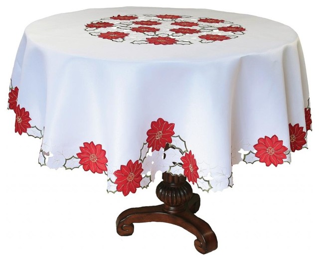 holiday poinsettia embroidered cutwork tablecloth 70 inch 120 inch christmas tablecloth