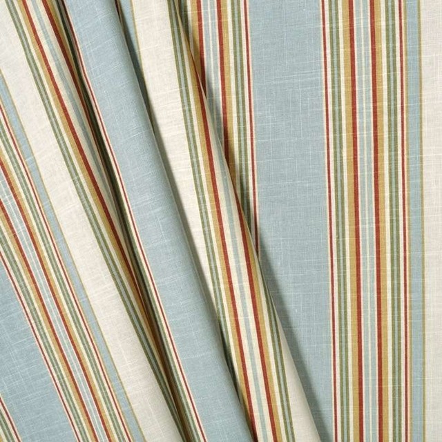 Stripe Ensemble Robins Egg Waverly Linen Fabric By The Yard Traditional Drapery Fabric by
