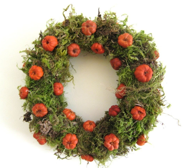 Mini Pumpkin and Moss Wreath by Flora Organica Designs Eclectic