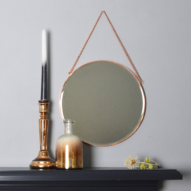 Round Copper Mirror with Chain Contemporary Wall Mirrors by MiaFleur