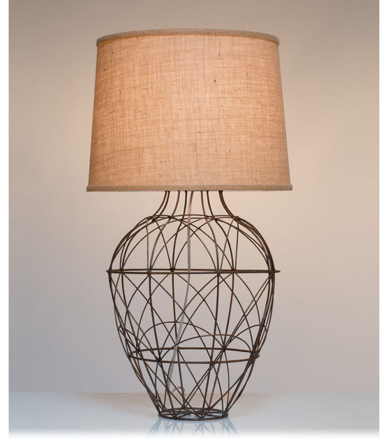 Russet Wire Table Lamp with Burlap Shade Transitional Table Lamps