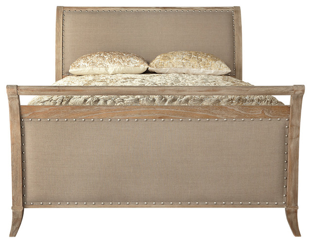 Addison Natural Queen Upholstered Bed with High Footboard Traditional