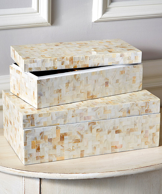 Mother of Pearl Boxes Set of 2 Transitional Decorative Boxes by
