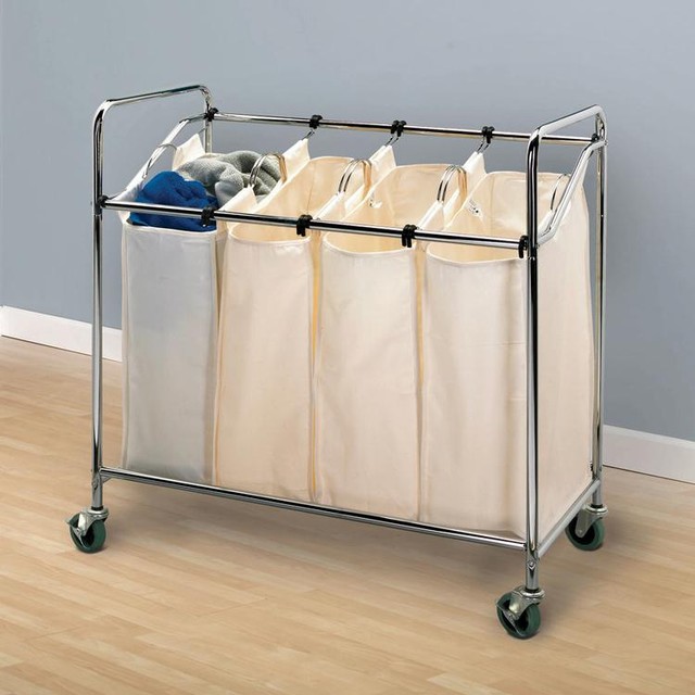 Four Canvas Bag Laundry Rolling Sorter Contemporary Hampers by