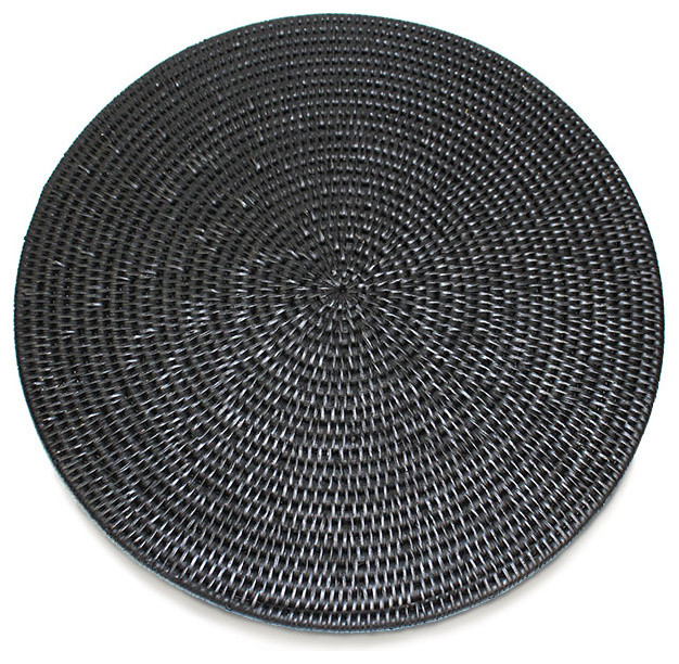 Black Rattan Round Placemats (S/2) Transitional Placemats by