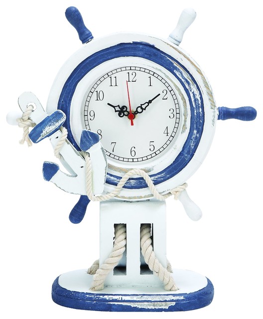 Nautical Style Wooden Ship Steering Wheel Clock Home Decor Beach