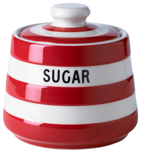 Cornishware Red 10x10cm Covered Sugar Bowl Farmhouse Sugar Bowls