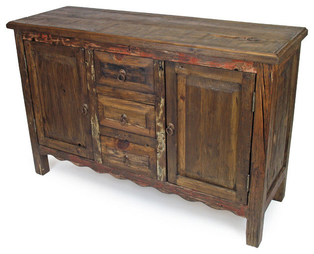 Rustic Old Wood Sideboard 2 Door, 3 Drawer Rustic Buffets And